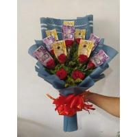 蓝蓝的钞票花束 Blue Money Rose Bouquet 情人节 母亲节 礼物 钱花束 Duit Bouquet Money bunga  Mother's Day Valentine surprise Gift A No add on
